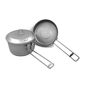 Titanium Camping Cookware Kit Portable Cooking Pan Pot with Collapsable Folding Handle for Camping Backpacking Hiking Barbecue