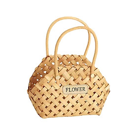 Pastoral Basket Storage Basket with Handle Handmade Wood Basket Storage Serving Basket for Flower Wedding Outdoor Camping Countertop