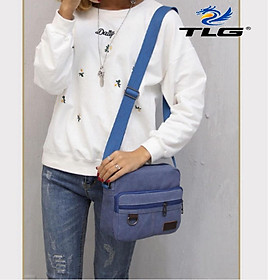 Túi canvas phối da phong cách Hàn Quốc 208089-2(xanh)