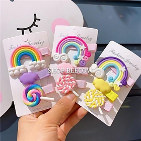 VỈ 3 CHIẾC KẸP TÓC CẦU VỒNG KẸO NGỌT XINH XẮN CHO BÉ