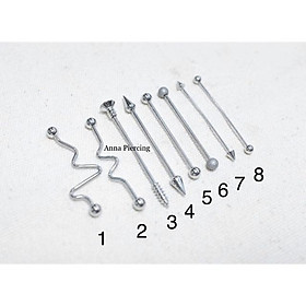 Khuyên Industrial thanh ngang bằng thép y tế piercing - XUÂN SHOP