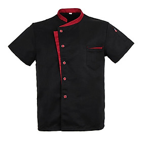 Unisex Short Sleeve Chef Coat Workwear Kitchen Jacket - Black, 4XL