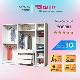 Tủ quần áo gỗ hiện đại SMLIFE Bobbin | Gỗ MDF dày 17mm chống ẩm | D200xR45xC180cm