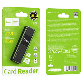 Đầu đọc thẻ CHUẨN 3.0 Hoco HB20 Mindful - hỗ trợ khe microSD/SD (Đen) HÀNG CHÍNH HÃNG