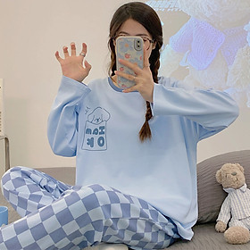 Bộ Đồ Ngủ, Bộ Mặc Nhà Dài Tay Thu Đông Cho Nữ Họa Tiết Dễ Thương Chất Thun Cotton Mềm Mát