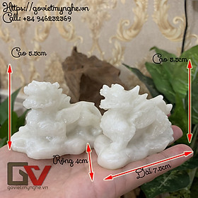 Cặp 2 Tượng đá Tỳ Hưu trang trí phong thủy nhà cửa - Màu trắng non nước - Cỡ nhỏ dài 7.5cm