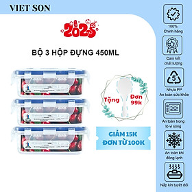 Mua  TẶNG KHAY RÁO NƯỚC  Bộ 3 Hộp Đựng Thực Phẩm  VIETSON 450ml Nắp Khóa 4 Cạnh Kín Hơi