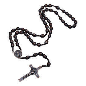 Wooden Rosaries with Cross Pendant for Men Women Religious Jewelry Necklace