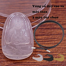 Mặt dây chuyền Phật A di đà mã não trắng 3.6 cm kèm vòng cổ dây cao su đen + móc inox trắng, Phật bản mệnh, mặt dây chuyền phong thủy