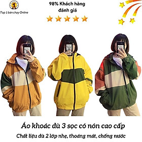 Áo Khoác Dù  có nón KD8 sọc ngang lớn, chống thấm nước, chất liệu dù cao cấp