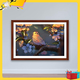Tranh phong cảnh “Chú chim nhỏ trên cây hoa đào” | Tranh treo tường W4059
