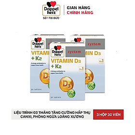 Liệu trình 03 tháng tăng cường hấp thụ Canxi, phòng ngừa loãng xươn Doppelherz Vitamin K2 D3 (03 hộp 30 viên)
