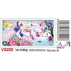 Mua Tranh đính đá đồng hồ cha mẹ chim công hoa mẫu đơn VS220 - 90 x 50 cm - chưa đính