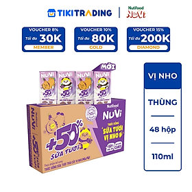 Thùng 48 hộp Thức Uống Sữa Tươi Trái Cây Tươi NuVi Vị Nho 110ml - Tăng Cường Chiều Cao, Phát Triển Trí Não
