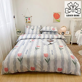 Bộ chăn ga gối cotton LIDACO PL1 - Tulip sóng xanh SP001469