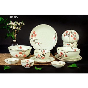 Mua ️(Nhiều mẫu)- Bộ đồ ăn sứ cao cấp Bát Tràng vẽ đào đỏ