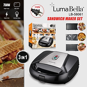 Mua Máy kẹp nướng bánh mì 3IN1 Lumabella LB-58061 đa năng  công suất cao 750W  khay nướng chống dính cao cấp  dễ dàng tháo lắp khay  dễ dùng - DELIYA - HÀNG CHÍNH HÃNG