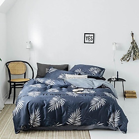 Bộ chăn ga gối cotton PL1 - Lá Dương Xỉ  - Tặng 01 móc khóa Houston