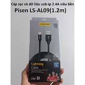 Cáp sạc và dữ liệu usb-ip 2.4A dây dù bện siêu bền Pisen LS-AL09 (1.2m) _ Hàng chính hãng