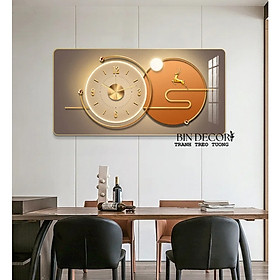 (HCM) Tranh đồng hồ tráng gương hươu vàng tài lộc 1 trang trí phòng khách, làm quà tân gia