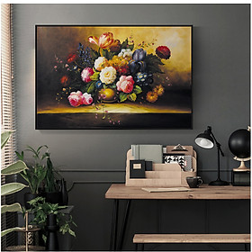 Tranh Canvas Sơn dầu Tĩnh vật Bình hoa nghệ thuật hiện đại. , Khung hợp nhôm chống ẩm, bền, đẹp, nhiều kích thước. Phù hợp nhiều không gian sang trọng