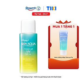 Kem chống nắng nâng tông Skin Aqua Tone up Mint Green cho da trắng có khuyết điểm đỏ, dạng sữa Sunplay Skin Aqua Tone Up UV Milk Mint Green SPF 50+ PA++++ 50g