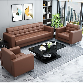 Bộ sofa băng văn phòng bọc da cao cấp Tundo kèm ghế đơn HVPCT-08