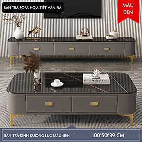 Mua Bàn trà  bàn sofa phòng khách mặt kính cường lực  có hộc để đồ  khung bàn bọc da  chân mạ vàng