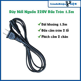 Dây nguồn số 8 220VAC liền giắc cắm 2 chân dài 1,5 mét/1 mét đầu tròn dùng cho nguồn laptop