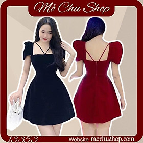 ĐẦM NHUNG DÁNG XÒE NHẸ CHÉO DÂY 13354