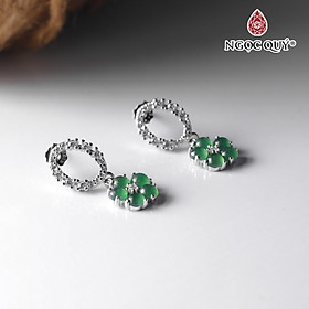 Bông tai bạc đính hạt đá phỉ thúy type A mệnh hỏa , mộc - Ngọc Quý Gemstones