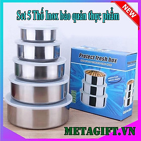 Mua Bộ 5 hộp thố inox đựng bảo quản thực phẩm thức ăn trong tủ lạnh có nắp đậy silicon hút chân không