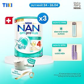 Bộ 3 lon Sữa bột NAN OPTIPRO PLUS 4 Nestle Bé 2-6 tuổi 800g/lon giúp tiêu hóa tốt (Bé 2-6 tuổi) - Tặng Nồi đa năng Gaabor
