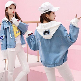 Áo khoát nữ jean mới có nón nỉ cao cấp kèm túi trong mẫu mới dễ thương-A3128 - Xanh nhạt