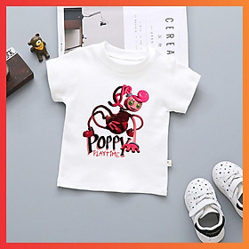 Áo Thun In Game Poppy Playtime Huggy Wuggy Màu Trắng Cho Bé Gái Bé Trai