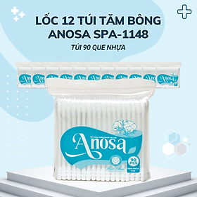 Lốc 12 túi Tăm bông Anosa người lớn thân nhựa túi 90 que TB01-1148