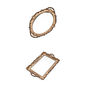 2x Gold Mirror Plate Decorative Tray for Wedding Jewelry Organizer Necklace