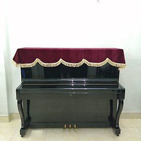 KHĂN PHỦ ĐÀN PIANO CƠ NHUNG ĐỎ ĐÔ LOẠI 1 MAY 2 LỚP DÀY PHỐI REN VÀNG SANG TRỌNG