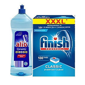 Combo Viên rửa bát Finish 100 tabs +1 Lit Nước làm bóng alio dùng cho máy