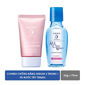 Combo Chống nắng serum 3 trong 1 Senka White Beauty CC 40g + Nước tẩy trang Senka All Clear White 70ml