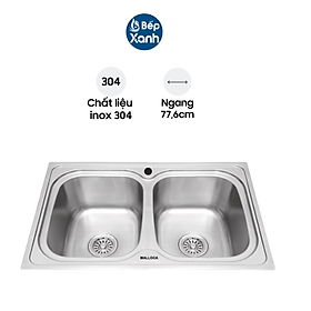 Chậu Rửa Chén Malloca MS 1001 NEW - Inox 304 - Ngang 77.6cm - Hàng Chính Hãng