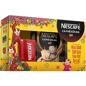 Hộp quà Tết Phát Tài: NESCAFÉ 3in1 Cà Phê Sữa Đá Với Ly Sứ Nescafe (2 hộp x 10 gói x 20g)