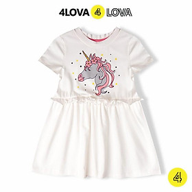 Váy bé gái cộc tay 4LOVA chất cotton hình dễ thương hàng chính hãng