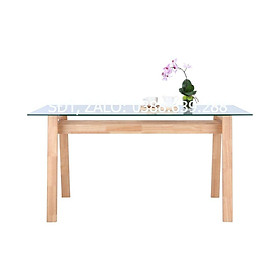 Mua Bàn ăn NAGOYA kiểu đơn giản với mặt kính cường lực cao cấp  chân gỗ tự nhiên láng mịn kết hợp kệ lửng tiện lợi