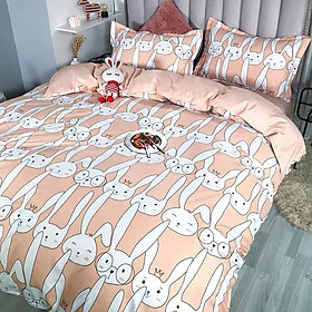 Bộ chăn ga gối cotton PL1 - Thỏ Hồng - Tặng 01 móc khóa Houston