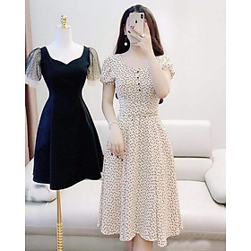 Đầm Chấm Bi Eo Thắt Nơ Xinh Xắn