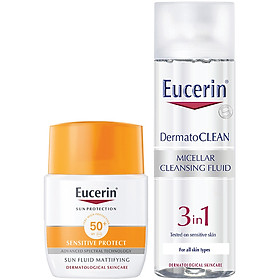 Combo Kem Chống Nắng Cho Da Nhạy Cảm Eucerin Sun Fluid Mattifying Face SPF50+ (50ml) Và Tẩy Trang 3in1 Cho Da Nhạy Cảm Eucerin Dermato Clean Micellar Cleansing Fluid 3 In 1 (200ml)