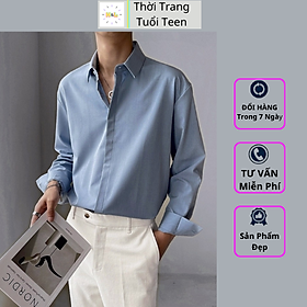 Áo sơ mi trơn form rộng tay dài unisex nam nữ kiểu cổ bẻ phong cách hàn quốc trẻ trung - MRD03
