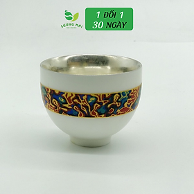 Mua Chén bạc uống trà trắng viền ngũ sắc