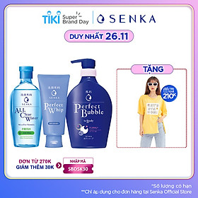 Bộ sản phẩm Senka làm sạch toàn diện (Sữa Tắm Senka Hương Linh Lan & Hoa Nhài 500ml + SRM Senka Perfect Whip 120g + Nước Tẩy Trang Senka Water Fresh 230 ml)
